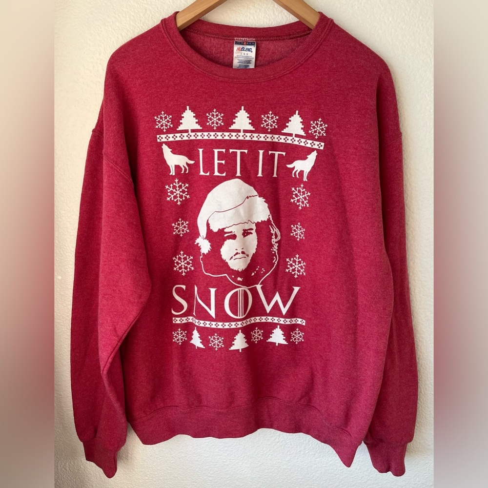 John Snow GoT Let It Snow Graphic Crewneck Christmas Sweater L